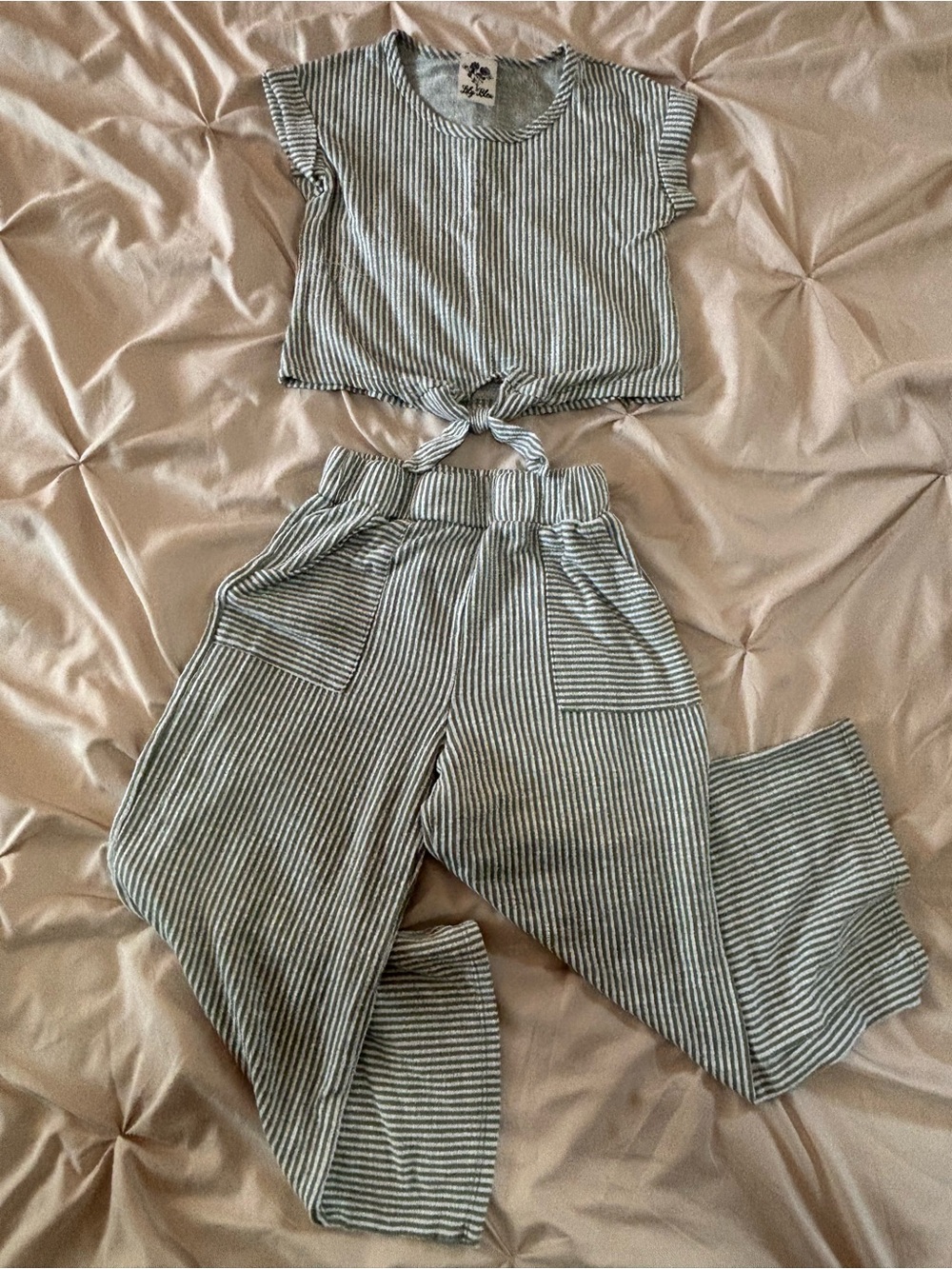 Lily Bleu Green and White Striped Kids Matching Set